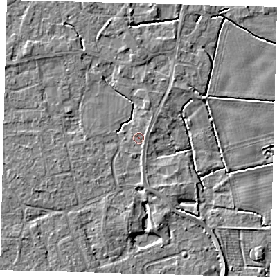 Shaded relief map of the ground around PE113UA, computed from Environment Agency LiDAR. The ground here sits at about 4 m above sea level and falls 3 m across the surrounding 800 m. Surface water reaching this point runs off ground lying to the north-east, 0.9 m higher.