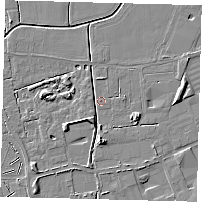 Shaded relief map of the ground around PE113UH, computed from Environment Agency LiDAR. The ground here sits at about 3 m above sea level and falls 7 m across the surrounding 800 m. Surface water reaching this point runs off ground lying to the north, 1.6 m higher.