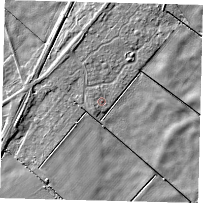 Shaded relief map of the ground around PE113UR, computed from Environment Agency LiDAR. The ground here sits at about 2 m above sea level and falls 5 m across the surrounding 800 m. Surface water reaching this point runs off ground lying to the south-west, 1.4 m higher.