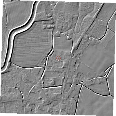 Shaded relief map of the ground around PE113US, computed from Environment Agency LiDAR. The ground here sits at about 4 m above sea level and falls 4 m across the surrounding 800 m. Surface water reaching this point runs off ground lying to the east-south-east, 0.7 m higher.