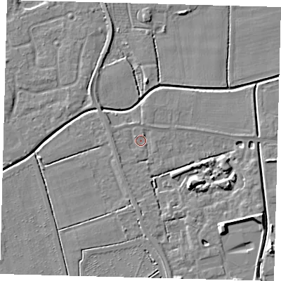 Shaded relief map of the ground around PE113UT, computed from Environment Agency LiDAR. The ground here sits at about 3 m above sea level and falls 7 m across the surrounding 800 m. Surface water reaching this point runs off ground lying to the west, 1.4 m higher.