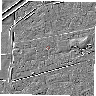 Shaded relief map of the ground around PE113WB, computed from Environment Agency LiDAR. The ground here sits at about 3 m above sea level and falls 6 m across the surrounding 800 m. The ground contributing surface water to this point lies to the north.