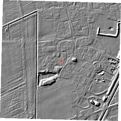 Shaded relief map of the ground around PE113WJ, computed from Environment Agency LiDAR. The ground here sits at about 3 m above sea level and falls 10 m across the surrounding 800 m. Surface water reaching this point runs off ground lying to the east, 3.8 m higher.