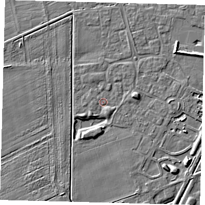 Shaded relief map of the ground around PE113WN, computed from Environment Agency LiDAR. The ground here sits at about 3 m above sea level and falls 11 m across the surrounding 800 m. Surface water reaching this point runs off ground lying to the east-north-east, 3.9 m higher.