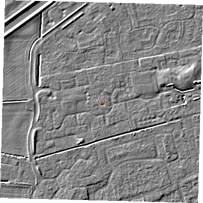 Shaded relief map of the ground around PE113WQ, computed from Environment Agency LiDAR. The ground here sits at about 3 m above sea level and falls 6 m across the surrounding 800 m. The ground contributing surface water to this point lies to the south-south-west.