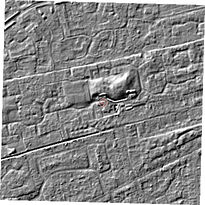 Shaded relief map of the ground around PE113WT, computed from Environment Agency LiDAR. The ground here sits at about 3 m above sea level and falls 5 m across the surrounding 800 m. Surface water reaching this point runs off ground lying to the east-north-east, 4.3 m higher.