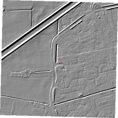 Shaded relief map of the ground around PE113WU, computed from Environment Agency LiDAR. The ground here sits at about 3 m above sea level and falls 5 m across the surrounding 800 m. Surface water reaching this point runs off ground lying to the south, 3.8 m higher.