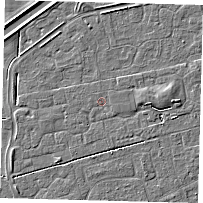 Shaded relief map of the ground around PE113WW, computed from Environment Agency LiDAR. The ground here sits at about 3 m above sea level and falls 6 m across the surrounding 800 m. Surface water reaching this point runs off ground lying to the east, 0.8 m higher.