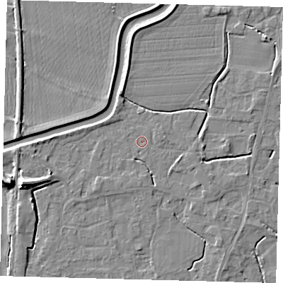 Shaded relief map of the ground around PE113XB, computed from Environment Agency LiDAR. The ground here sits at about 4 m above sea level and falls 8 m across the surrounding 800 m. Surface water reaching this point runs off ground lying to the east-south-east, 1.7 m higher.