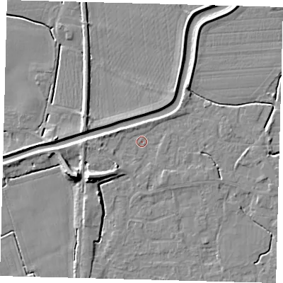 Shaded relief map of the ground around PE113XD, computed from Environment Agency LiDAR. The ground here sits at about 4 m above sea level and falls 9 m across the surrounding 800 m. Surface water reaching this point runs off ground lying to the west-south-west, 6.7 m higher.