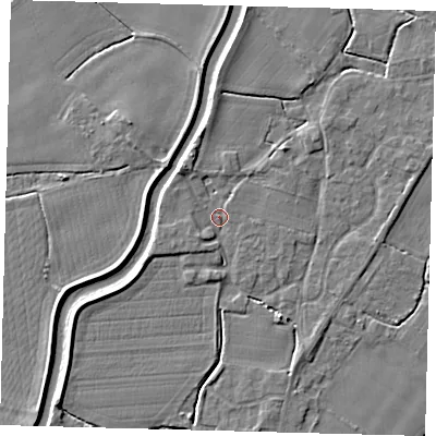 Shaded relief map of the ground around PE113XN, computed from Environment Agency LiDAR. The ground here sits at about 4 m above sea level and falls 3 m across the surrounding 800 m. Surface water reaching this point runs off ground lying to the north-west, 2.4 m higher.