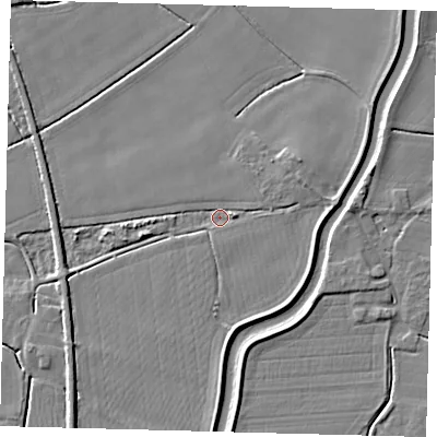 Shaded relief map of the ground around PE113XP, computed from Environment Agency LiDAR. The ground here sits at about 3 m above sea level and falls 4 m across the surrounding 800 m. Surface water reaching this point runs off ground lying to the south, 2.7 m higher.