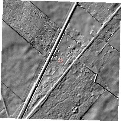 Shaded relief map of the ground around PE113XU, computed from Environment Agency LiDAR. The ground here sits at about 2 m above sea level and falls 4 m across the surrounding 800 m. Surface water reaching this point runs off ground lying to the east-north-east, 2.8 m higher.