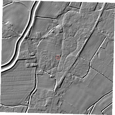 Shaded relief map of the ground around PE113XW, computed from Environment Agency LiDAR. The ground here sits at about 3 m above sea level and falls 4 m across the surrounding 800 m. Surface water reaching this point runs off ground lying to the north, 1.4 m higher.