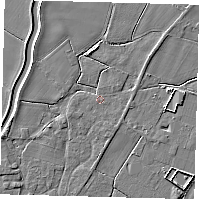 Shaded relief map of the ground around PE113XX, computed from Environment Agency LiDAR. The ground here sits at about 4 m above sea level and falls 4 m across the surrounding 800 m. Surface water reaching this point runs off ground lying to the north-east, 1.9 m higher.
