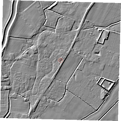 Shaded relief map of the ground around PE113XY, computed from Environment Agency LiDAR. The ground here sits at about 4 m above sea level and falls 5 m across the surrounding 800 m. Surface water reaching this point runs off ground lying to the north-north-east, 0.9 m higher.