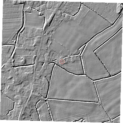 Shaded relief map of the ground around PE113YB, computed from Environment Agency LiDAR. The ground here sits at about 3 m above sea level and falls 4 m across the surrounding 800 m. The ground contributing surface water to this point lies to the south-east.