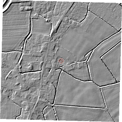 Shaded relief map of the ground around PE113YF, computed from Environment Agency LiDAR. The ground here sits at about 3 m above sea level and falls 4 m across the surrounding 800 m. Surface water reaching this point runs off ground lying to the north-west, 1.2 m higher.