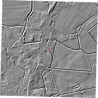 Shaded relief map of the ground around PE113YG, computed from Environment Agency LiDAR. The ground here sits at about 3 m above sea level and falls 3 m across the surrounding 800 m. Surface water reaching this point runs off ground lying to the north-north-west, 2.6 m higher.