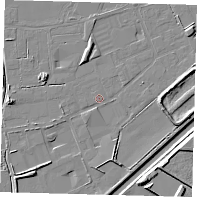 Shaded relief map of the ground around PE113YR, computed from Environment Agency LiDAR. The ground here sits at about 3 m above sea level and falls 12 m across the surrounding 800 m. Surface water reaching this point runs off ground lying to the east, 6.0 m higher.