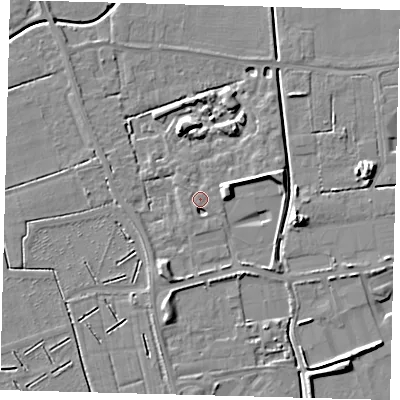 Shaded relief map of the ground around PE113YW, computed from Environment Agency LiDAR. The ground here sits at about 4 m above sea level and falls 7 m across the surrounding 800 m. Surface water reaching this point runs off ground lying to the south-west, 0.6 m higher.
