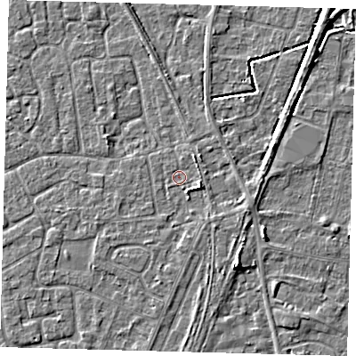 Shaded relief map of the ground around PE113YX, computed from Environment Agency LiDAR. The ground here sits at about 3 m above sea level and falls 5 m across the surrounding 800 m. Surface water reaching this point runs off ground lying to the east-south-east, 2.3 m higher.