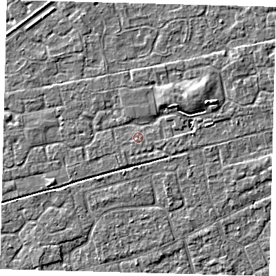 Shaded relief map of the ground around PE113ZA, computed from Environment Agency LiDAR. The ground here sits at about 3 m above sea level and falls 5 m across the surrounding 800 m. The ground contributing surface water to this point lies to the south-south-east.