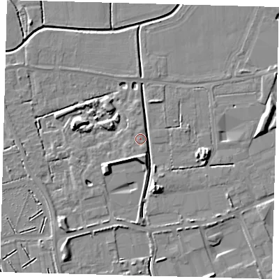 Shaded relief map of the ground around PE113ZD, computed from Environment Agency LiDAR. The ground here sits at about 4 m above sea level and falls 7 m across the surrounding 800 m. Surface water reaching this point runs off ground lying to the south-south-west, 0.8 m higher.