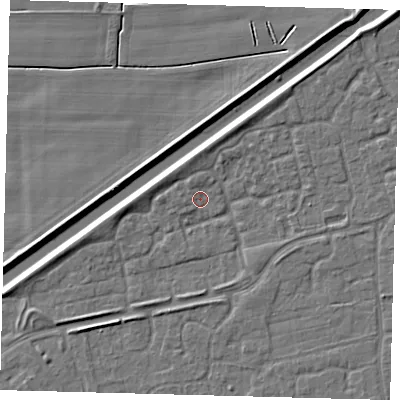 Shaded relief map of the ground around PE113ZG, computed from Environment Agency LiDAR. The ground here sits at about 3 m above sea level and falls 4 m across the surrounding 800 m. Surface water reaching this point runs off ground lying to the west, 2.4 m higher.