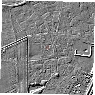 Shaded relief map of the ground around PE113ZH, computed from Environment Agency LiDAR. The ground here sits at about 3 m above sea level and falls 6 m across the surrounding 800 m. Surface water reaching this point runs off ground lying to the east, 1.0 m higher.