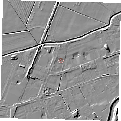 Shaded relief map of the ground around PE113ZN, computed from Environment Agency LiDAR. The ground here sits at about 3 m above sea level and falls 7 m across the surrounding 800 m. Surface water reaching this point runs off ground lying to the south-south-east, 4.9 m higher.