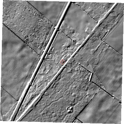 Shaded relief map of the ground around PE113ZP, computed from Environment Agency LiDAR. The ground here sits at about 2 m above sea level and falls 4 m across the surrounding 800 m. Surface water reaching this point runs off ground lying to the south, 1.3 m higher.