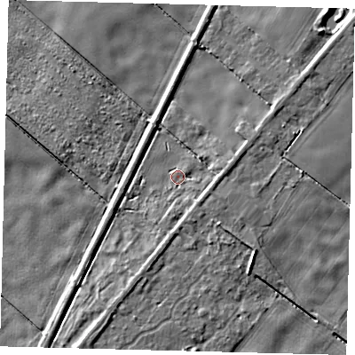 Shaded relief map of the ground around PE113ZQ, computed from Environment Agency LiDAR. The ground here sits at about 2 m above sea level and falls 4 m across the surrounding 800 m. Surface water reaching this point runs off ground lying to the east, 2.8 m higher.