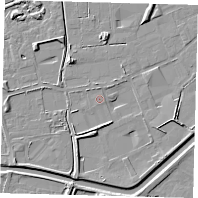 Shaded relief map of the ground around PE113ZU, computed from Environment Agency LiDAR. The ground here sits at about 3 m above sea level and falls 7 m across the surrounding 800 m. Surface water reaching this point runs off ground lying to the east-south-east, 5.2 m higher.