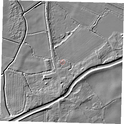 Shaded relief map of the ground around PE114AE, computed from Environment Agency LiDAR. The ground here sits at about 3 m above sea level and falls 5 m across the surrounding 800 m. Surface water reaching this point runs off ground lying to the east, 2.6 m higher.