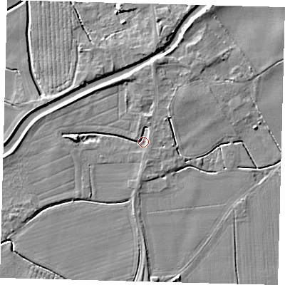 Shaded relief map of the ground around PE114AG, computed from Environment Agency LiDAR. The ground here sits at about 3 m above sea level and falls 5 m across the surrounding 800 m. Surface water reaching this point runs off ground lying to the west, 4.5 m higher.