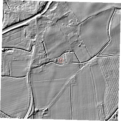 Shaded relief map of the ground around PE114AN, computed from Environment Agency LiDAR. The ground here sits at about 3 m above sea level and falls 5 m across the surrounding 800 m. Surface water reaching this point runs off ground lying to the north-north-west, 3.0 m higher.