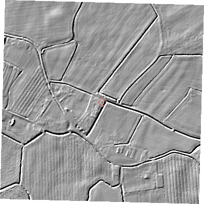 Shaded relief map of the ground around PE114AS, computed from Environment Agency LiDAR. The ground here sits at about 3 m above sea level and falls 3 m across the surrounding 800 m. Surface water reaching this point runs off ground lying to the south, 2.4 m higher.