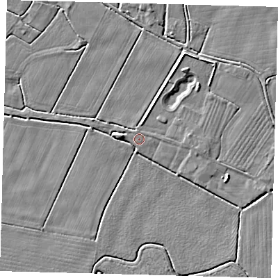 Shaded relief map of the ground around PE114AU, computed from Environment Agency LiDAR. The ground here sits at about 3 m above sea level and falls 4 m across the surrounding 800 m. Surface water reaching this point runs off ground lying to the north-north-east, 3.6 m higher.