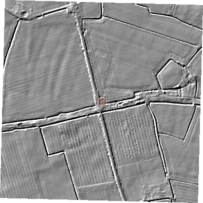 Shaded relief map of the ground around PE114AX, computed from Environment Agency LiDAR. The ground here sits at about 3 m above sea level and falls 3 m across the surrounding 800 m. Surface water reaching this point runs off ground lying to the north-west, 1.9 m higher.