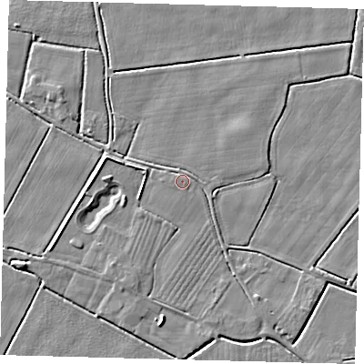 Shaded relief map of the ground around PE114BB, computed from Environment Agency LiDAR. The ground here sits at about 4 m above sea level and falls 4 m across the surrounding 800 m. Surface water reaching this point runs off ground lying to the west-north-west, 1.0 m higher.