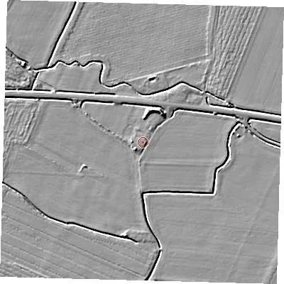 Shaded relief map of the ground around PE114BH, computed from Environment Agency LiDAR. The ground here sits at about 4 m above sea level and falls 5 m across the surrounding 800 m. Surface water reaching this point runs off ground lying to the east-south-east, 0.8 m higher.