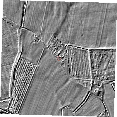 Shaded relief map of the ground around PE114BJ, computed from Environment Agency LiDAR. The ground here sits at about 3 m above sea level and falls 3 m across the surrounding 800 m. Surface water reaching this point runs off ground lying to the east-north-east, 0.8 m higher.