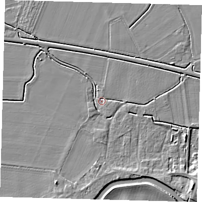 Shaded relief map of the ground around PE114BN, computed from Environment Agency LiDAR. The ground here sits at about 3 m above sea level and falls 6 m across the surrounding 800 m. Surface water reaching this point runs off ground lying to the south-south-west, 3.2 m higher.