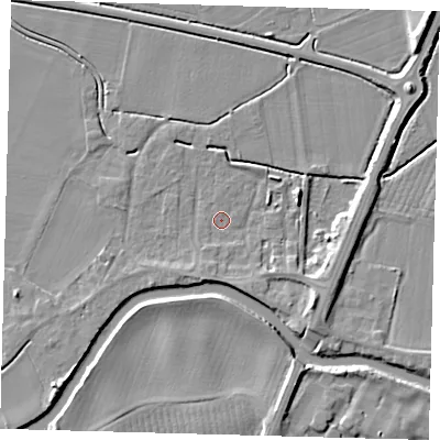 Shaded relief map of the ground around PE114BX, computed from Environment Agency LiDAR. The ground here sits at about 3 m above sea level and falls 7 m across the surrounding 800 m. Surface water reaching this point runs off ground lying to the south-east, 5.9 m higher.