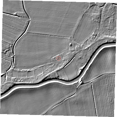 Shaded relief map of the ground around PE114DD, computed from Environment Agency LiDAR. The ground here sits at about 4 m above sea level and falls 5 m across the surrounding 800 m. Surface water reaching this point runs off ground lying to the south-east, 1.1 m higher.