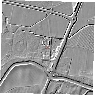Shaded relief map of the ground around PE114DL, computed from Environment Agency LiDAR. The ground here sits at about 3 m above sea level and falls 7 m across the surrounding 800 m. Surface water reaching this point runs off ground lying to the south-south-east, 5.8 m higher.