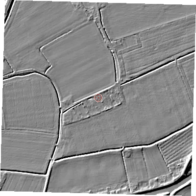 Shaded relief map of the ground around PE114DT, computed from Environment Agency LiDAR. The ground here sits at about 4 m above sea level and falls 5 m across the surrounding 800 m. Surface water reaching this point runs off ground lying to the north-east, 0.6 m higher.