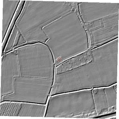 Shaded relief map of the ground around PE114DU, computed from Environment Agency LiDAR. The ground here sits at about 4 m above sea level and falls 4 m across the surrounding 800 m. Surface water reaching this point runs off ground lying to the north-east, 1.5 m higher.