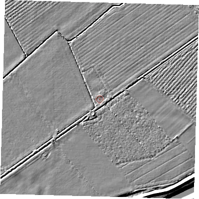 Shaded relief map of the ground around PE114DW, computed from Environment Agency LiDAR. The ground here sits at about 4 m above sea level and falls 9 m across the surrounding 800 m. Surface water reaching this point runs off ground lying to the south-south-west, 0.7 m higher.